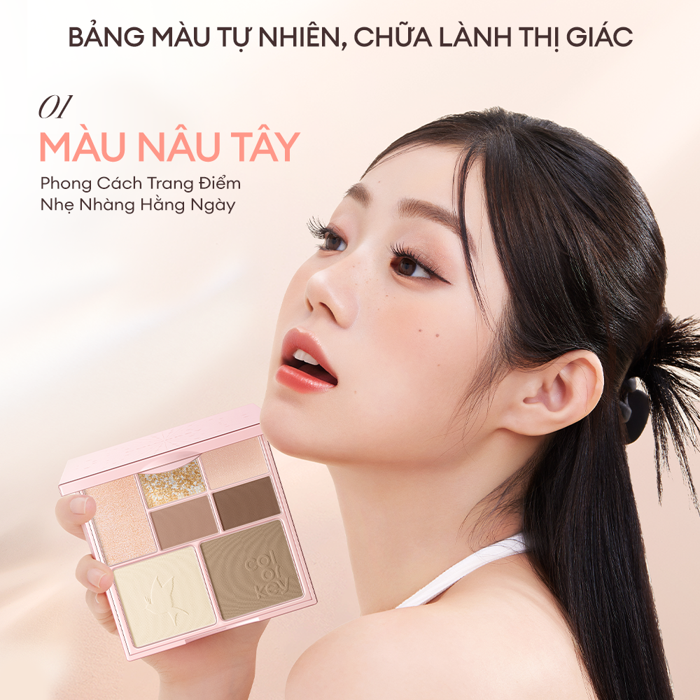 Bảng Phấn Trang Điểm Đa Năng COLORKEY 7 Màu, Chất Phấn Mịn, Bảng Màu Dễ Kết Hợp, Có Gương Kèm Theo, Dễ Sử Dụng Cho Người Mới Bắt Đầu Trang Điểm