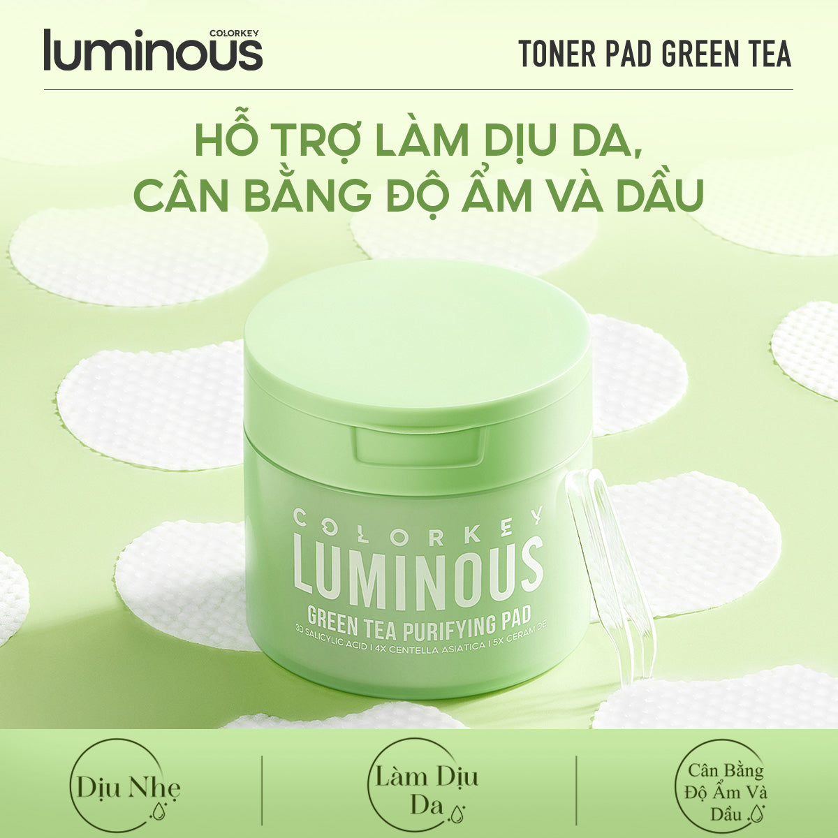 [MỚI] Toner Pad COLORKEY LUMINOUS Hỗ Trợ Làm Dịu Da Cân Bằng Độ Ẩm 210ml/hũ