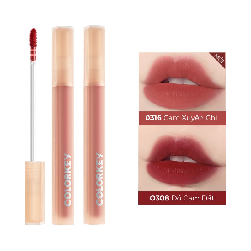 Set 2 Gincu Warna Berair COLORKEY, Warna Tahan Lama, Cawan Tidak Melekat, Gincu Super Licin 1.8g 